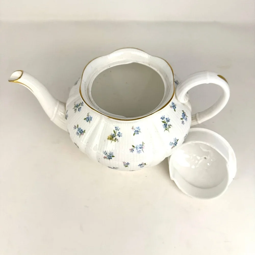 Royal Albert Blue Heaven Teapot Bone China Blue Floral Gold Trim 2 Trays Vintage
